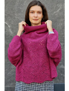 Trends by KK Широк ажурен пуловер от мохер и акрил