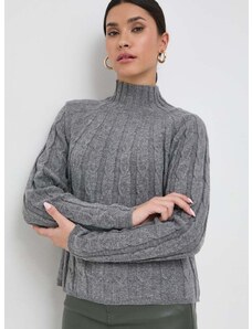 Вълнен пуловер Marella дамски в сиво от лека материя с ниско поло
