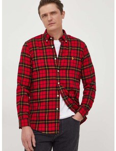 Памучна риза Polo Ralph Lauren мъжка в червено със стандартна кройка с яка копче 710926921