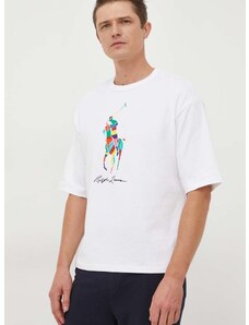 Памучна тениска Polo Ralph Lauren в бяло с принт 710926611