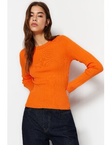 Trendyol оранжев основен екипажа врата трикотаж пуловер