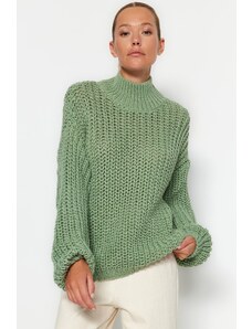 Trendyol мента широка годни мека текстурирани основни яка трикотаж пуловер