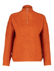 Trendyol Orange Soft Textured Zippered Knitwear Sweater