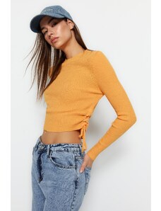 Trendyol оранжево страна Shirring подробни трикотаж пуловер