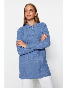 Trendyol индиго плетен трикотаж пуловер