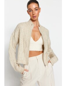 Trendyol камък мека текстура с цип плетен пуловер жилетка