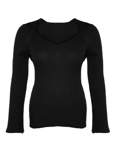 Trendyol крива черен широк яка кадифе трикотаж пуловер