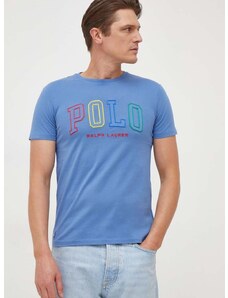Памучна тениска Polo Ralph Lauren в синьо с апликация 710929077