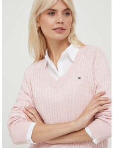 Памучен пуловер Tommy Hilfiger в розово WW0WW40674