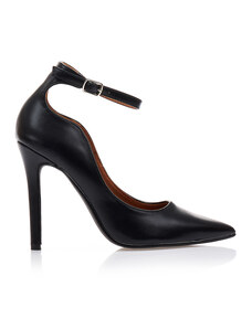 Tsoukalas Обувки на ток в черен цвят от изкуствена кожа с каишка на глезена и остър връх.