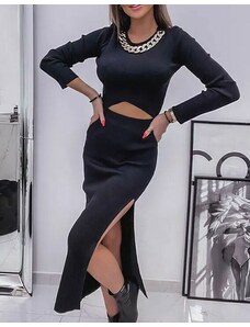 Creative Дамска рокля с ефектно деколте в черно - код 18009