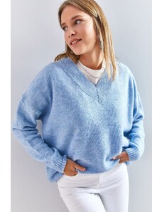 Bianco Lucci Дамски V-образно деколте трикотаж пуловер