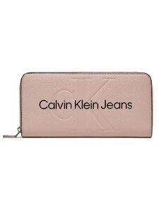 Голям дамски портфейл Calvin Klein Jeans Sculpted Mono Zip Around Mono K60K607634 Pale Conch TFT