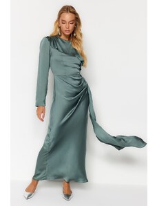 Trendyol Модерен шал каки подробна сатенена вечерна рокля