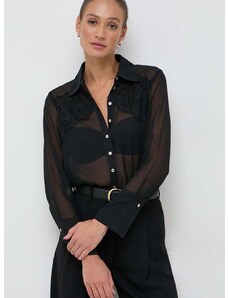 Риза Marciano Guess дамска в черно със стандартна кройка с класическа яка