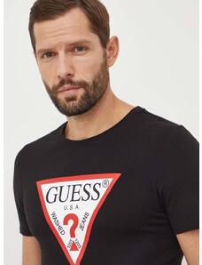 Памучна тениска Guess в черно с принт M2YI71 I3Z14