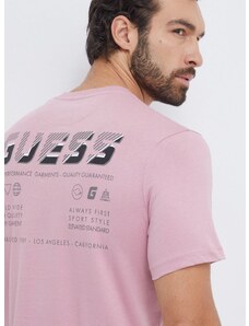 Памучна тениска Guess MEDGAR в розово с принт Z4RI08 I3Z14