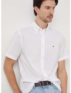 Памучна риза Tommy Hilfiger мъжка в бяло със стандартна кройка с яка копче MW0MW33809