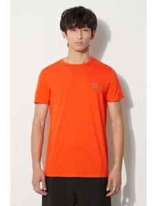Памучна тениска Lacoste в оранжево с изчистен дизайн
