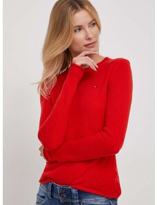 Вълнен пуловер Tommy Hilfiger дамски в червено от лека материя WW0WW40264