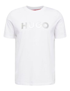 HUGO Тениска 'Dulivio' сребърно / бяло