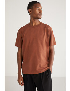 GRIMELANGE Astons Men's Comfort Fit Thick Textured Recycle 100% Cotton Dark Brown T-shir
