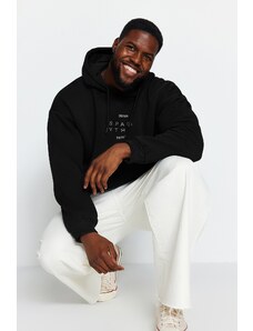 Trendyol Black Men's Plus Size Oversized Comfortable Hoodie. Reflective Printed Fleece Inner Sweatshirt.