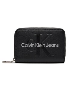 Голям дамски портфейл Calvin Klein Jeans Sculpted Med Zip Around Mono K60K607229 Black/Metallic Logo 0GL