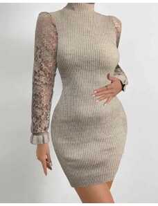 Creative Дамска рокля с ефектни ръкави в бежово - код 710644