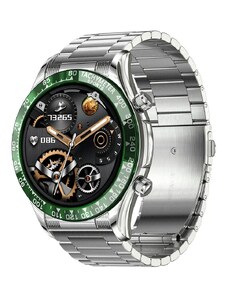 Мъжки Смарт часовник NUBI E18 PRO, IPS Дисплей, Bluetooth разговор, Пулс, Калории, Кръвно налягане, Дистанционна камера, Спортни режими, Сребрист / Зелен
