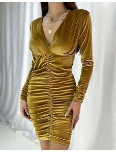 Creative Вталена дамска рокля в цвят горчица - код 582011