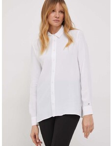Риза Tommy Hilfiger дамска в бяло със свободна кройка с класическа яка WW0WW40535