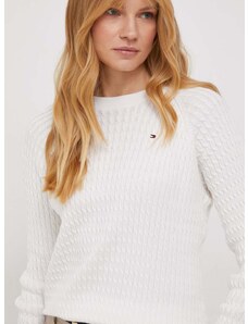 Памучен пуловер Tommy Hilfiger в бяло от лека материя WW0WW41142