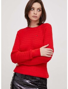 Памучен пуловер Tommy Hilfiger в червено от лека материя WW0WW41142