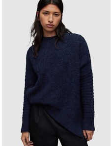 Вълнен пуловер AllSaints Selena в синьо от топла материя с ниско поло