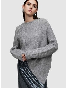 Вълнен пуловер AllSaints Selena в сиво от топла материя с ниско поло