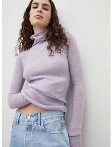 Вълнен пуловер American Vintage дамски в лилаво от лека материя с поло