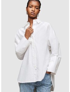 Памучна риза AllSaints Evie дамска в бяло със свободна кройка с класическа яка