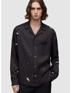 Риза AllSaints Galaxy мъжка в черно със свободна кройка