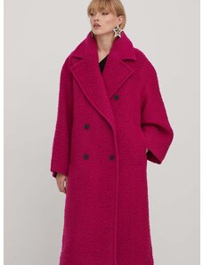 Вълнено палто HUGO в розово преходен модел с двуредно закопчаване