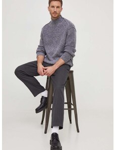 Пуловер с вълна Calvin Klein мъжки в сиво с ниско поло
