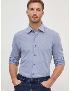 Памучна риза BOSS мъжка в синьо със свободна кройка с класическа яка 50508819