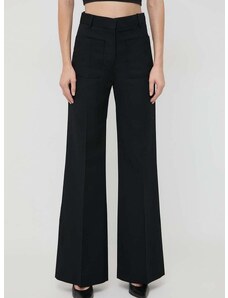 Панталон с вълна Victoria Beckham в черно с широка каройка, висока талия 1124WTR005115A