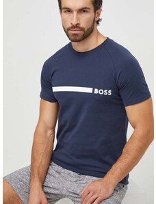 Памучна тениска BOSS в тъмносиньо с принт 50517970