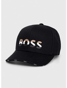 Памучна шапка с козирка BOSS в черно с апликация 50507843