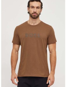 Памучна тениска BOSS в кафяво с принт 50503276