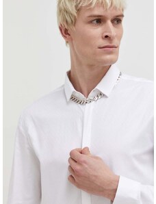 Памучна риза HUGO мъжка в бяло с кройка по тялото класическа яка 50508324