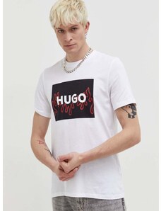 Памучна тениска HUGO в бяло с принт 50506989