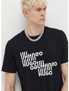 Памучна тениска HUGO в черно с принт 50504936