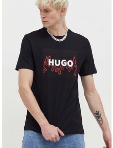 Памучна тениска HUGO в черно с принт 50506989